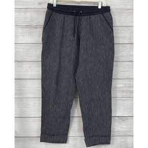 Athleta Striped Bali 100% Linen Ankle Cropped Blue Casual Pants Joggers Sz 10P